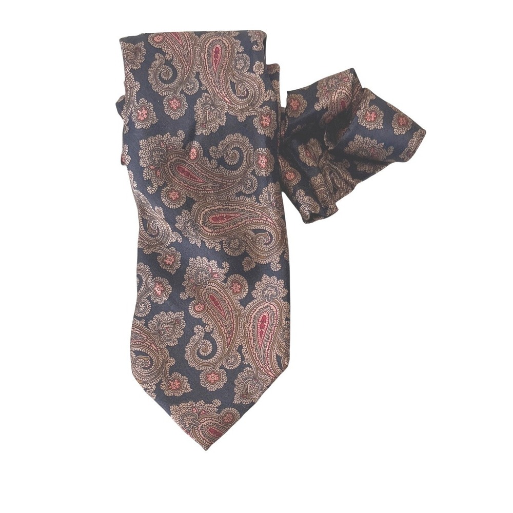Escada by Margaretha Ley Mens Silk‎ Paisley Tie Navy Blue Burgundy Made in Italy